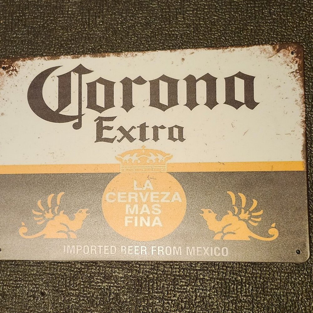 Corona Extra Vintage Metal Sign - Black, White, Gold